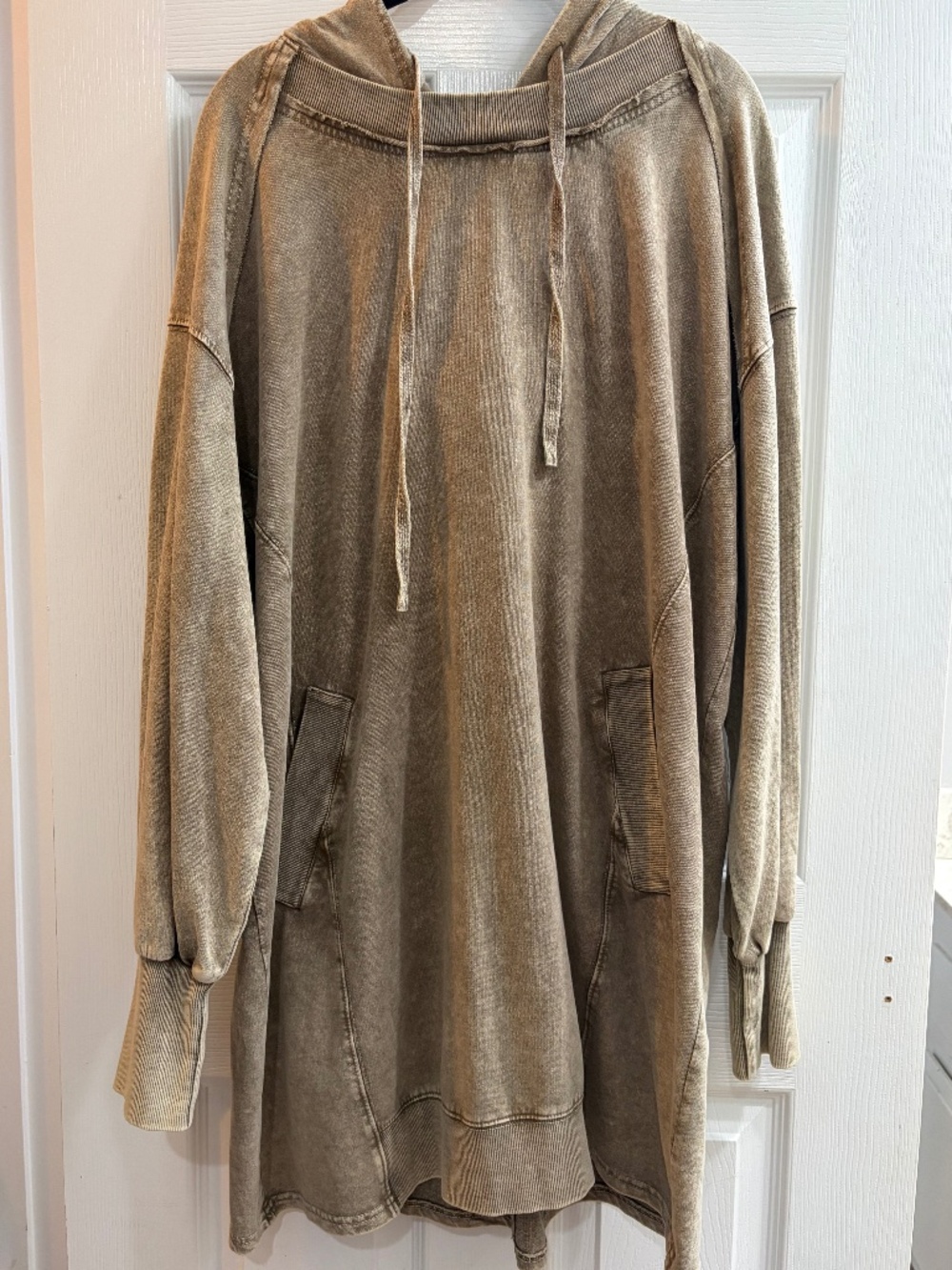 New Easel Mineral Washed Hoodie Pullover Dress Brown Oversized Tunic Small Brown - Picture 3 of 6